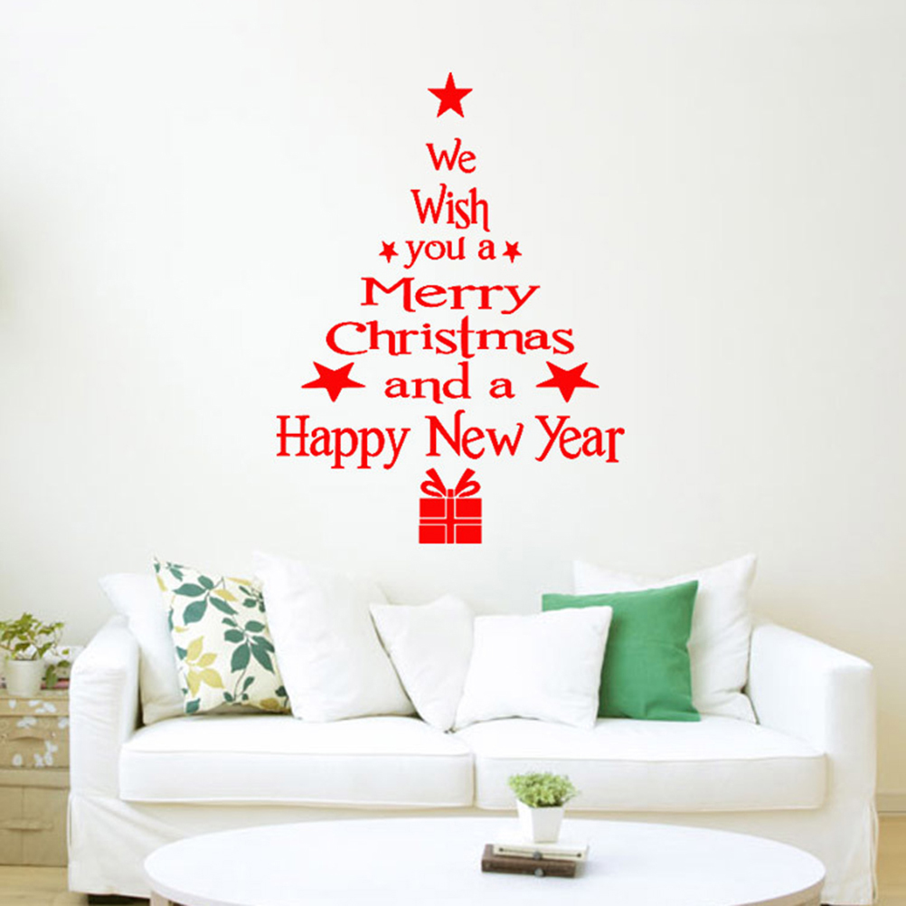 Merry Christmas Wall Sticker Removable Art Murals Wallpaper Decals for Living Room Bedroom TV Background Decoration (Red) - image 5 of 6