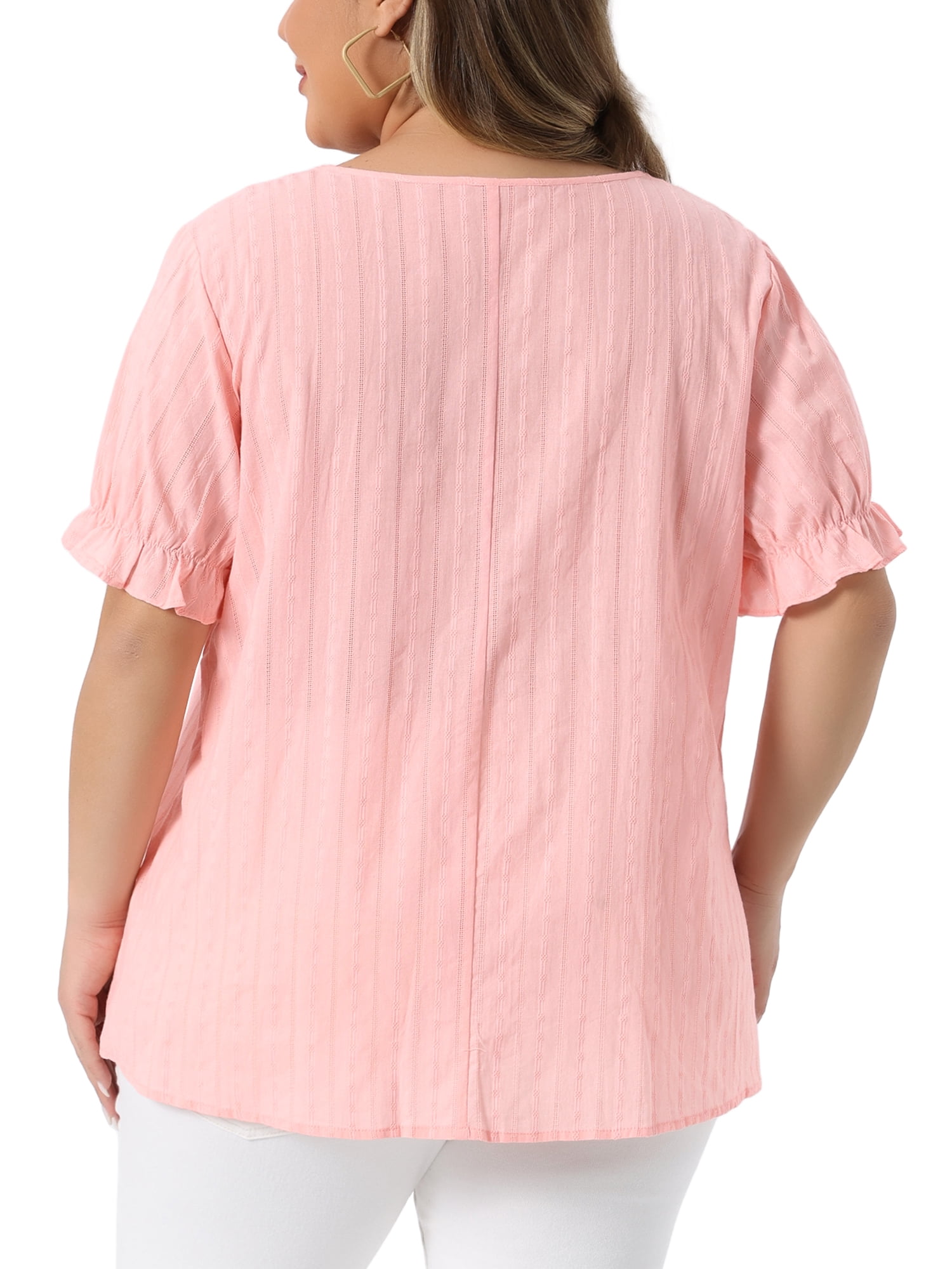 Women's Plus Women's Summer Top Casual Square Neck Ruffle Sleeve Blouse 4X Pink