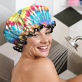 thumbnail image 5 of Shower Caps,Colorful Tie Dye Pattern Waterproof Shower Cap for Women 4 Pieces,Double Reusable Hair Cover for Shower PEVA Elastic Stretch Hem, 5 of 7