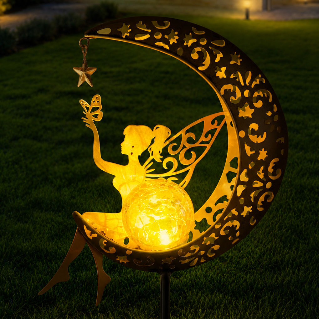 MEHOOM 32" Moon Fairy Solar Garden Lights, Decorative Solar Lights for Outside, Solar Powered Outdoor Lights, Outdoor Solar Lights for Walkway Yard Pathway Decor for Christmas Decorations