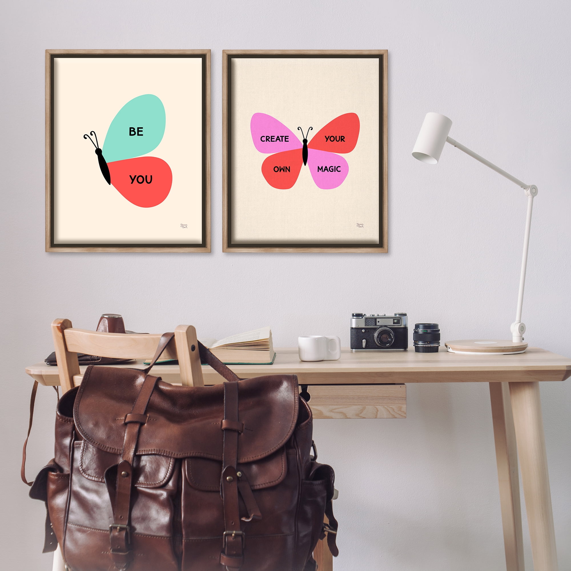 Stupell Industries Inspiring Butterfly Sentiments Animals Painting Brown Floater Framed Canvas Art Print Wall Art, 31 x 25, Set of 2