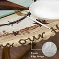 thumbnail image 4 of Round Tablecloth Farmhouse Vintage Elastic Edge Fitted Farm Star Bless Our Home Plastic Table Cover,Waterproof Oil Proof for Dinner,Outdoor, Picnic, 36" - 44"&nbsp; DIA Tables Brown Green, 4 of 6