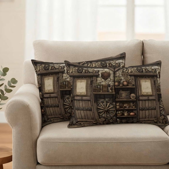 Pack of 2 Outdoor Pillow Covers 20x12 Inch Waterproof Farmhouse Wooden Throw Pillow Covers,Decorative Couch Pillow Shams Protectors Old Vintage Antique Time Cottage Scene Patio Cushion Pillowcases