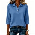 thumbnail image 5 of WULMLEO Women's 3/4 Sleeve Polo Shirts - Classic Collar with Button Placket, Casual Loose Fit Top for Everyday & Work Wear Blue 3XL, 5 of 5