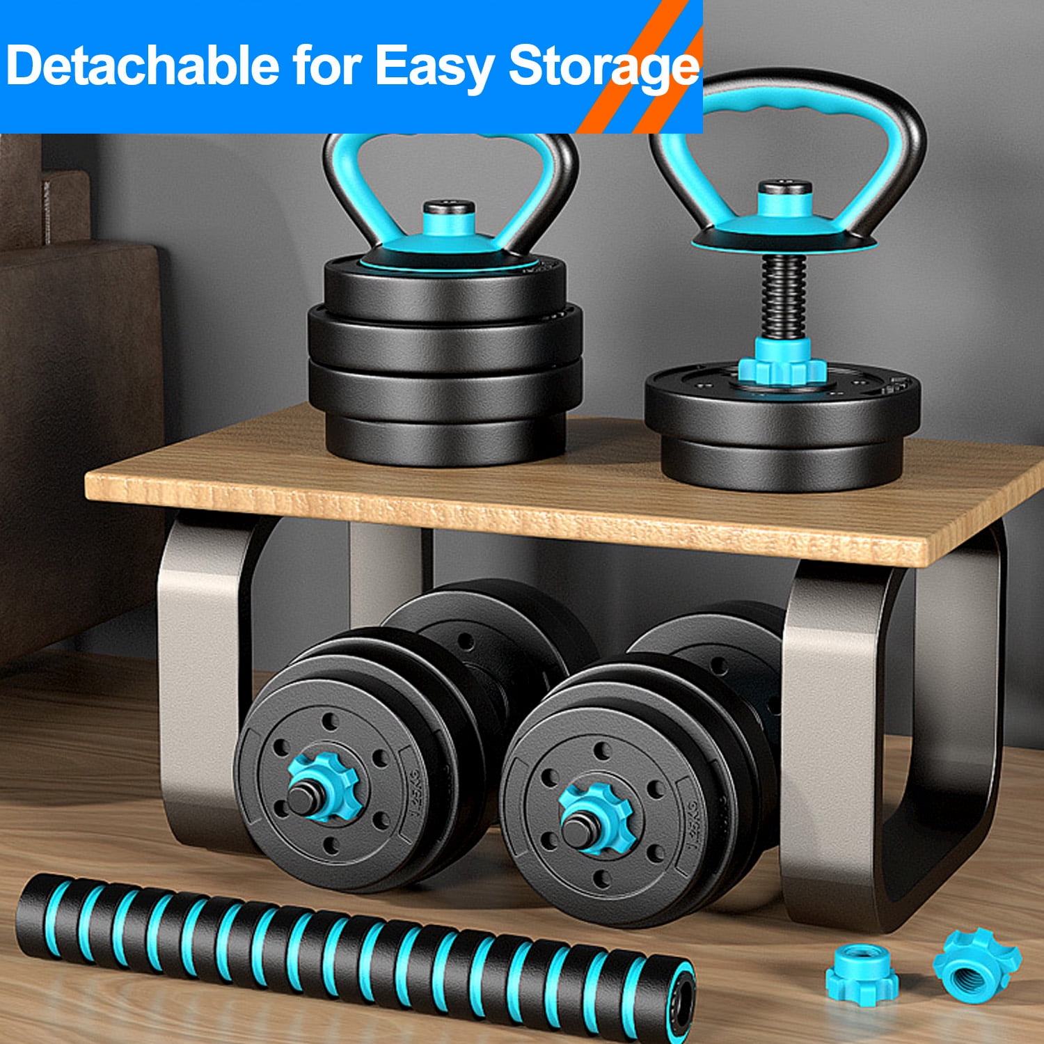 Adjustable Dumbbells, Portable Changeable Dumbbell, Kettlebells, Push up Stand and Barbell Set with Adjustable Weights Dumbbells-45LBS