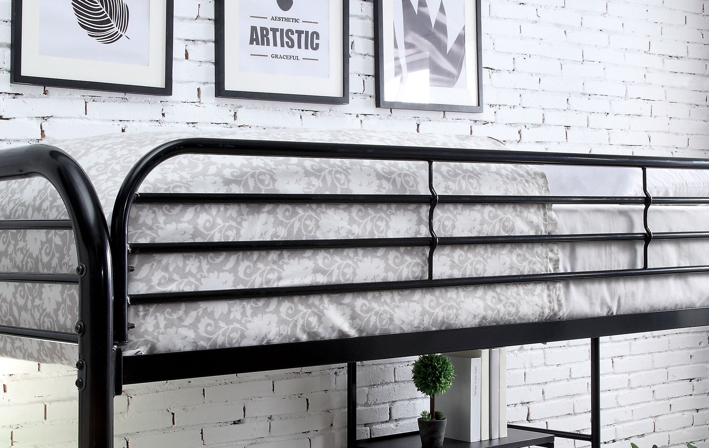 Furniture of America Kandice Metal Black Twin Loft Kids Bed with Workstation