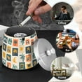 thumbnail image 4 of Yayeee Ashtray with Lid for Cigarette Smokeless Stainless Steel Home Ash Holder, Beige Playful Stamp, 4 of 7