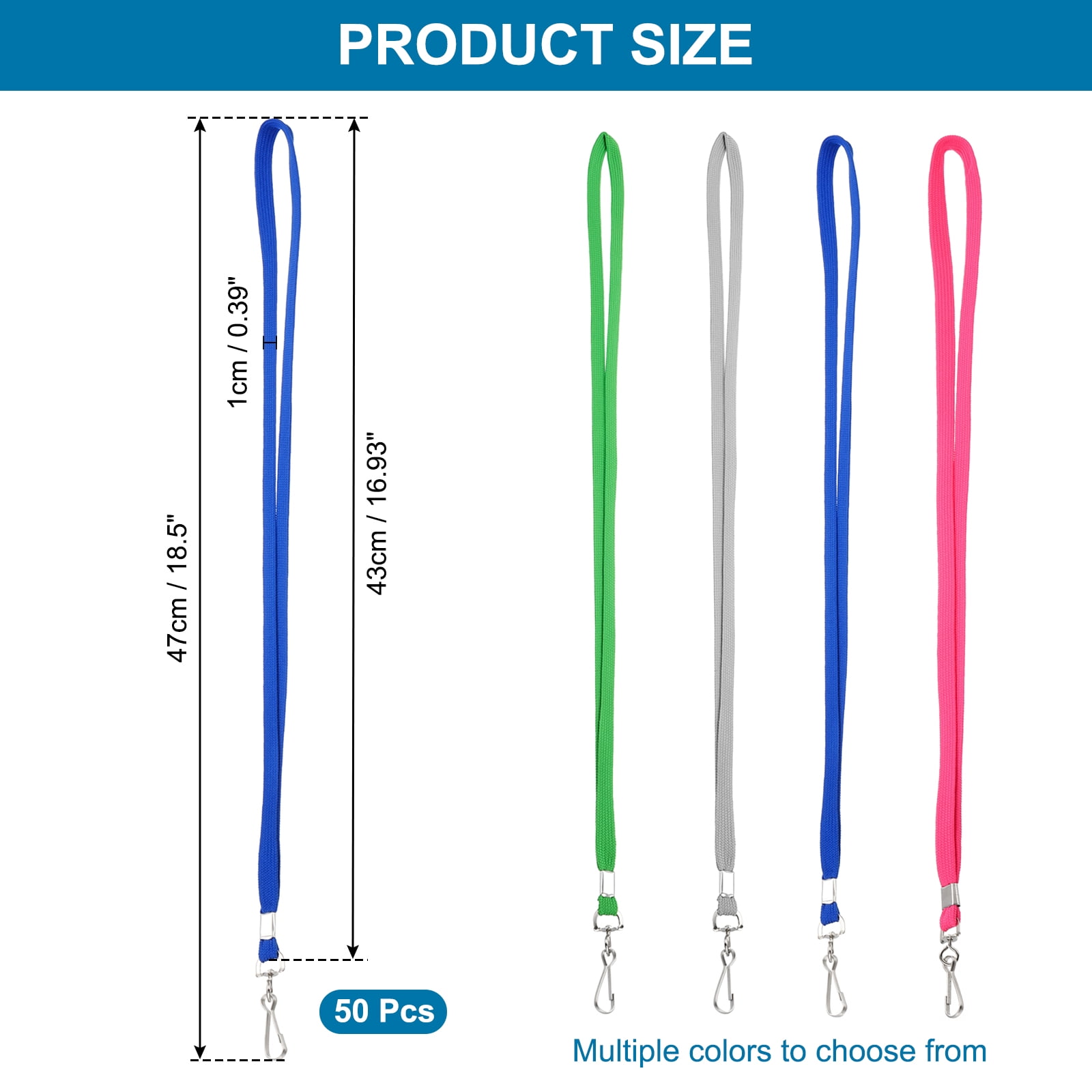 Uxcell 47cm Lanyards Bulk, 50Pcs Teacher Lanyards for ID Badges Keys Badge Lanyard Durable Personalized with Clip for ID Card, Blue
