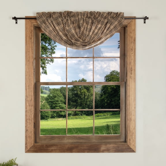 VHC Brands Sawyer Mill Plaid Cotton Farmhouse Kitchen Curtains Rod Pocket Balloon Valance 15x60 Inches, Charcoal Black