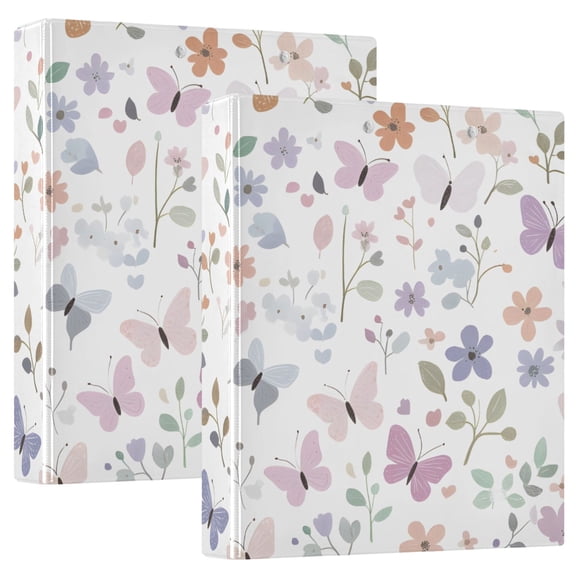 ALAZA Butterfly Flowers Hardcover 3 Ring Binder 1.5" Round Rings Interior Pockets Binders Organizer 2 Pack