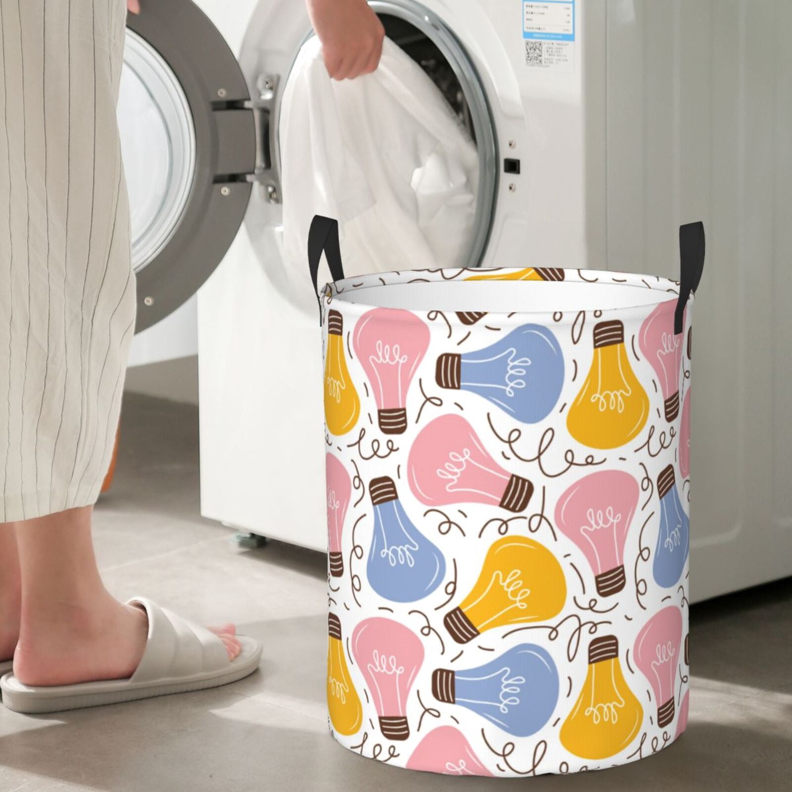 Large Laundry Basket with Handles - colors Light Bulb Print Kids Baby Dirty Clothes Laundry Hamper for Bedroom Aesthetic