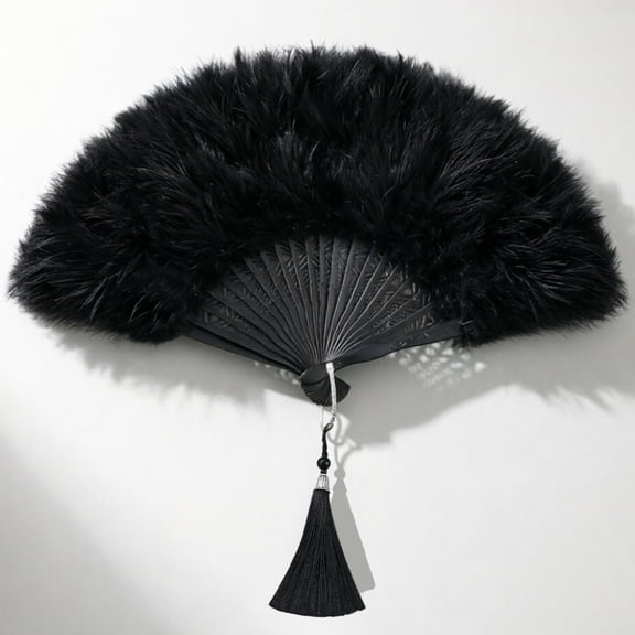 Feather Fan 20s Vintage Black Folding Fan Flapper Hand Fan for Costume Dancing Show 1920s Party Tea Party Wedding Decoration
