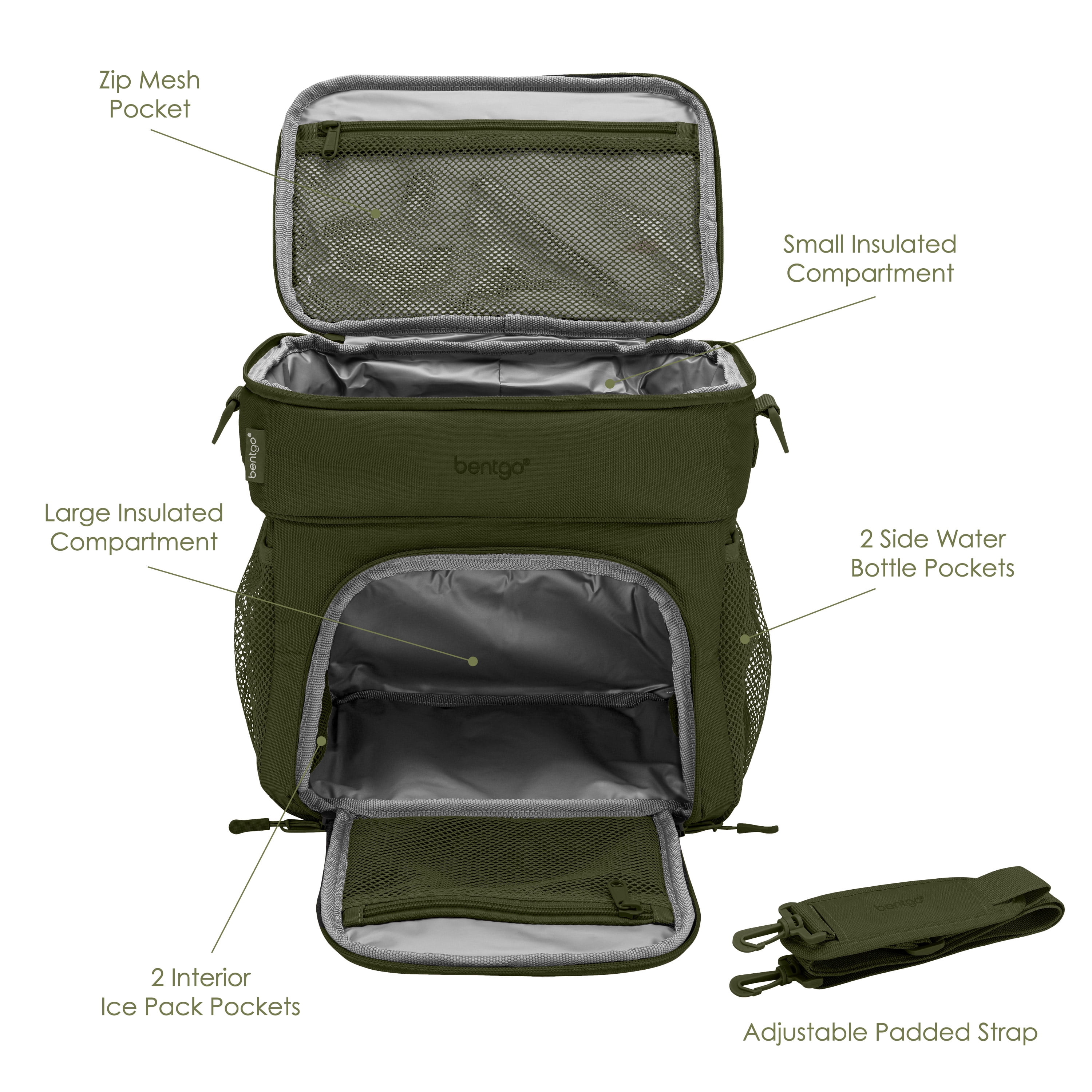 Bentgo Prep Deluxe Multi Meal Bag Keeps up to 5 Meals Warm or Cool for up to 8 Hours Olive Green