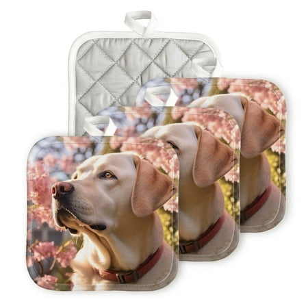 

BaHomeck Pot Holders 4pcs dacron Made Square heat-resisting mat Machine Washable for Kitchen Oven Hot Pads 6.7inch*6.7inch Cream Labrador Retriever With Brown Eyes