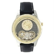 Elgin Men's 20mm Genuine Leather Semi-Automatic Wristwatch, Black & Silver