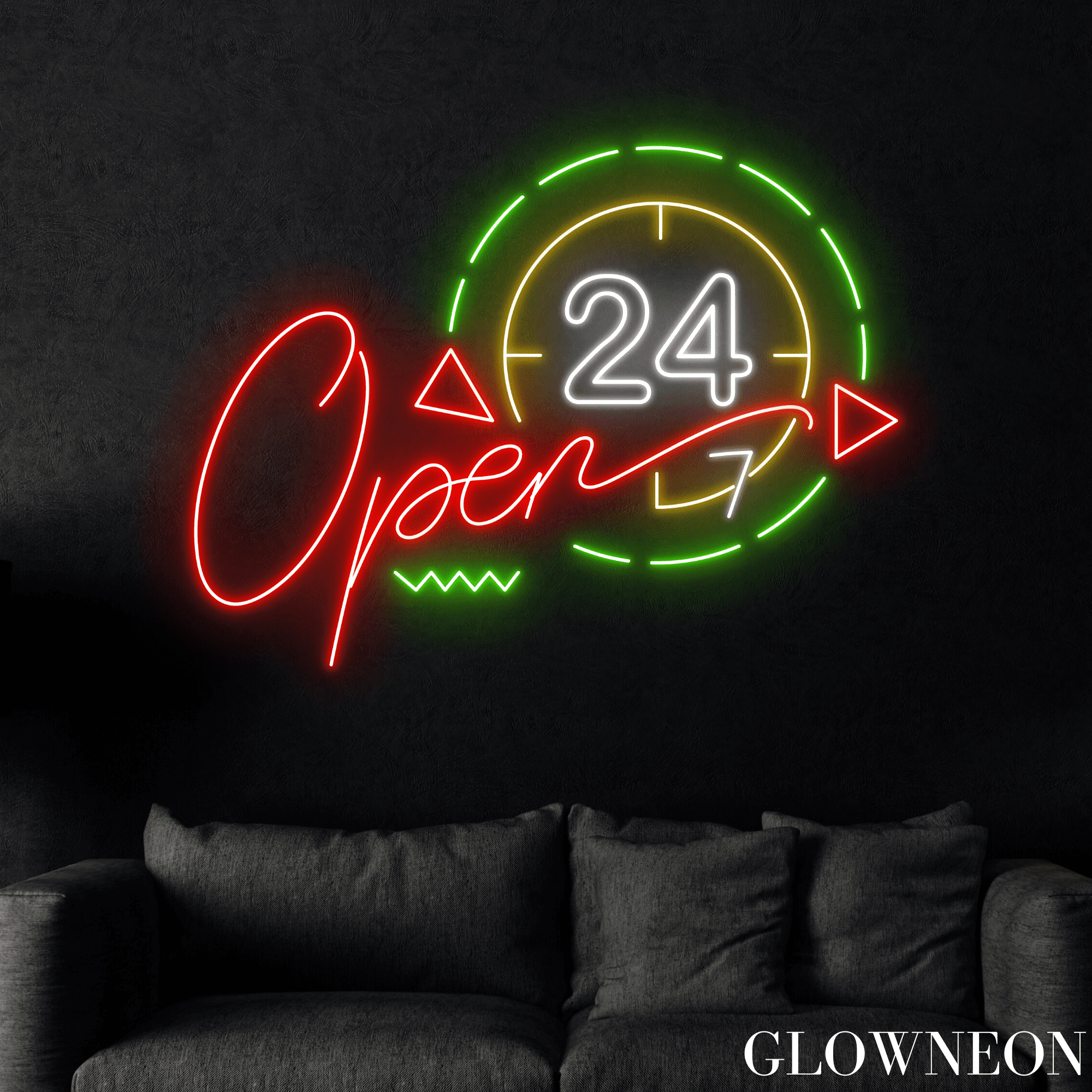 Glowneon Open 24 Hours Neon Sign, Restaurant Led Sign, Cafe Shop Art