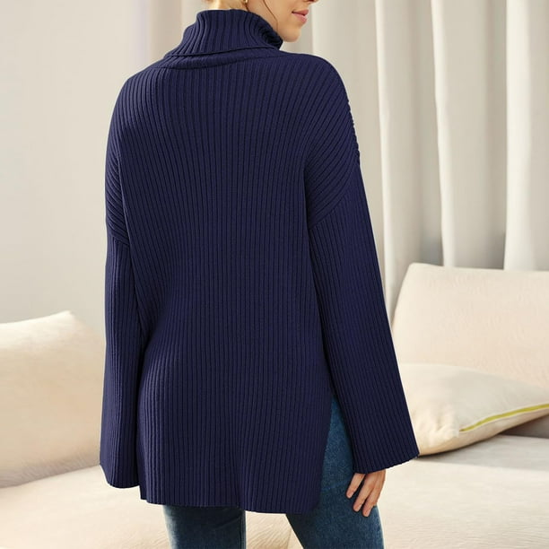Sueter Sueteres de manga larga para mujer Sueter de punto acanalado acogedor Sueter elegante Prendas de abrigo Cgtredaw Azul Marino Xl para Mujer Walmart en linea