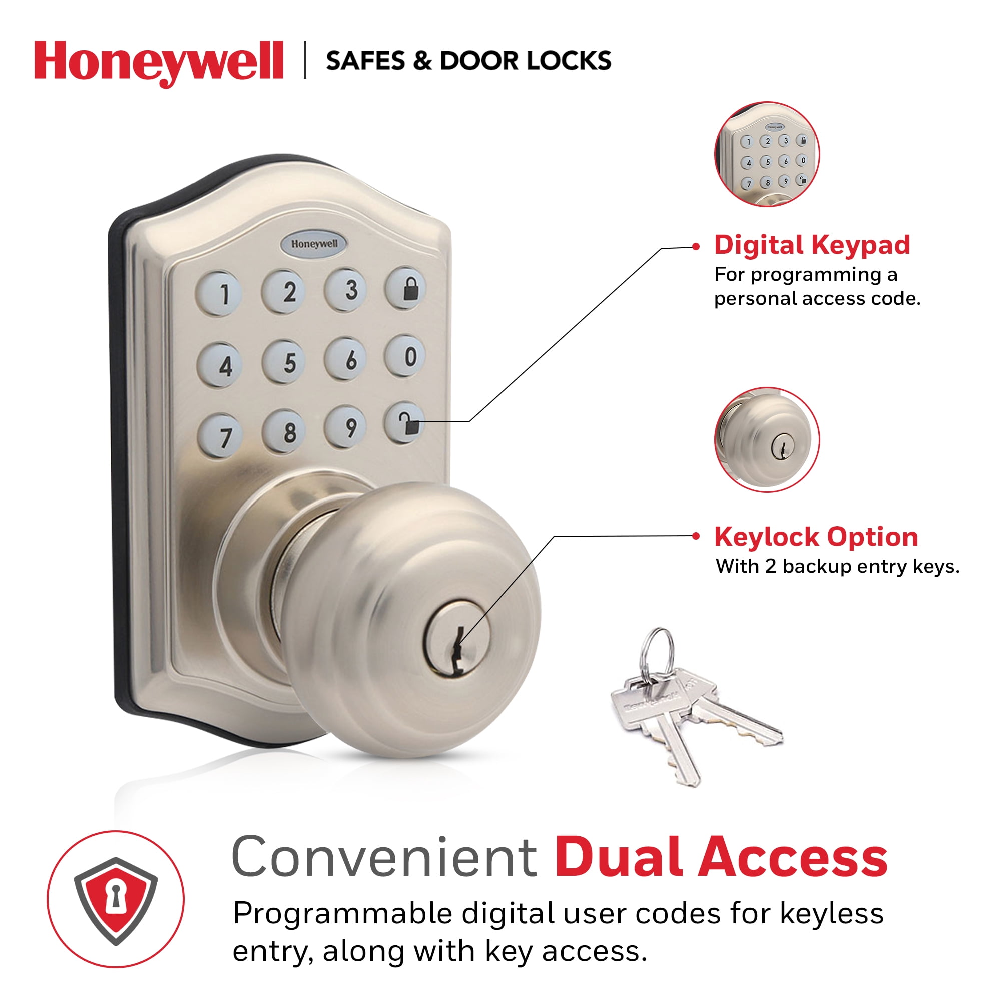 Honeywell Electronic Entry Knob Door Lock, Satin Nickel