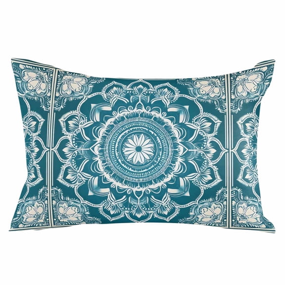 Teal Boho Throw Pillow Cover 20 x 30 Inch Decorative Pillow Cover Ethnic Chic Rustic Abstract Floral Aesthetic Lumbar Pillowcase Seasonal Rectangle Cushion Case for Couch Sofa Bed Living Room