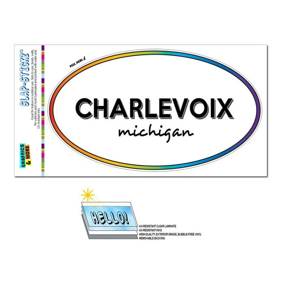 Charlevoix, MI - Michigan - Rainbow - City State - Oval Laminated Sticker