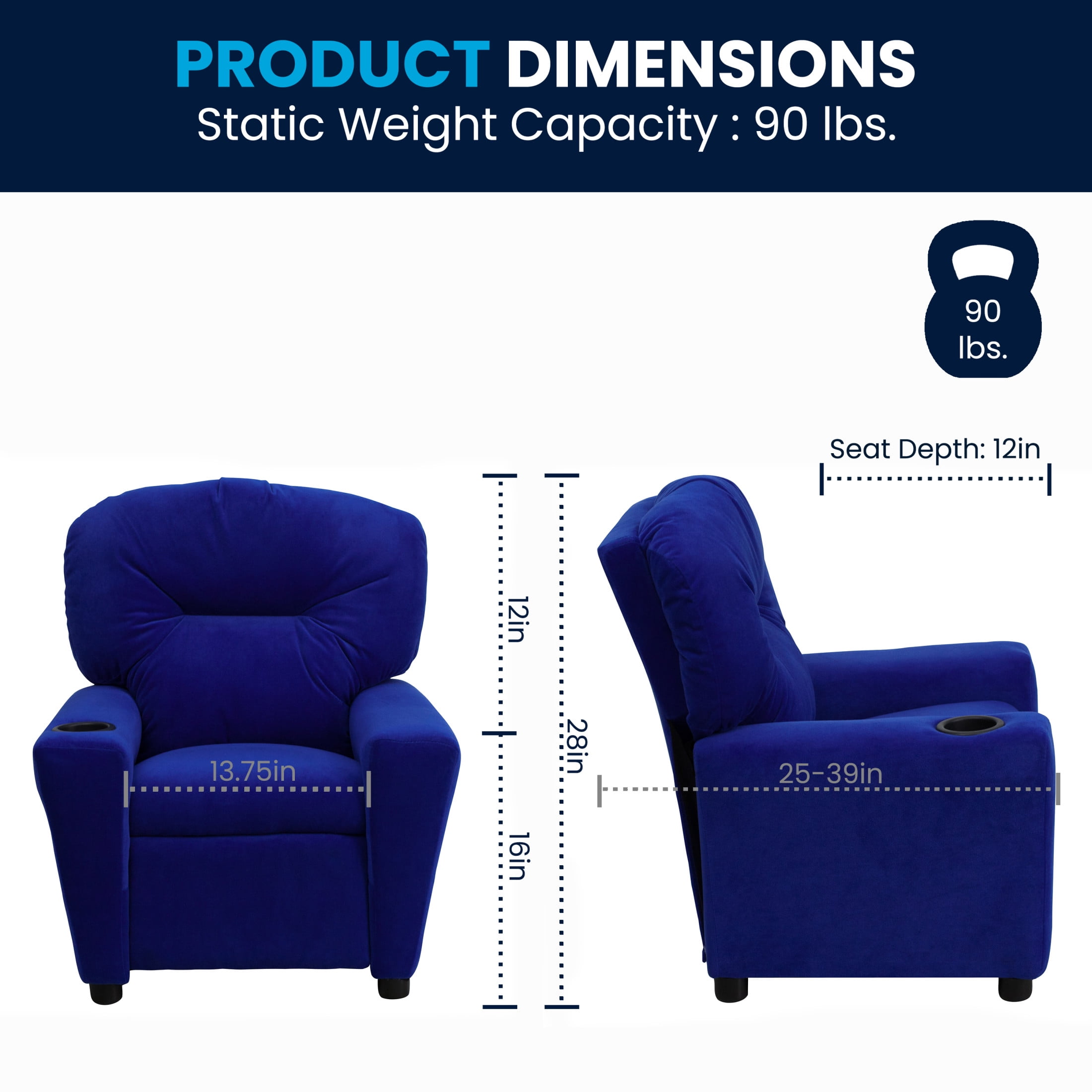 Flash Furniture Chandler Contemporary Blue Microfiber Kids Recliner with Cup Holder