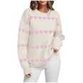 thumbnail image 3 of WRKEKC Women's Heart Print Knit Pullover Sweater Casual Crew Neck Long Sleeve Valentine Fall Tops Cozy Womens Sweater Romantic, 3 of 10