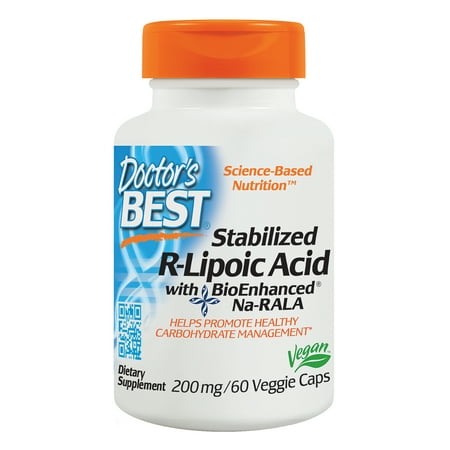Doctor’s Best Stabilized R-Lipoic Acid with BioEnhanced Na-RALA , Non-GMO, Gluten Free, Soy Free, Vegan, Helps Maintain Blood Sugar Levels, 200 mg 60 Veggie