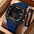 thumbnail image 2 of Digital Watches for Men Women Waterproof Unique Rectangle Watch Stopwatch Countdown Alarm Analog Silicone Strap Transparent Case, 2 of 9