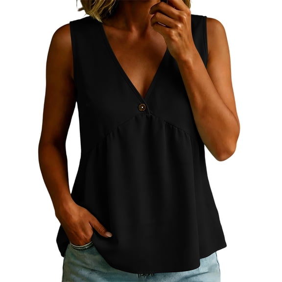 GUACER Womens V-Neck Button Tank Top Sleeveless Surplice Blouse with Empire Waist Flowy Casual Summer Cami