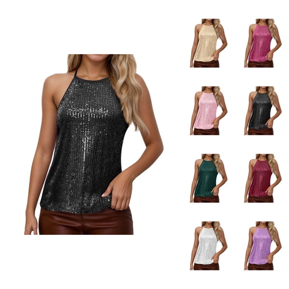 Sparkly Sequin Camisole Tops for Women Shiny Sequins Spaghetti Strap Cami Tank Top Rave Party Clubwear