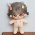 thumbnail image 3 of Muñeca de algodón de felpa Kawaii, figura de súper estrella rellena, muñecas lindas, orejas de gato, muñeca de bebé de pelo marrón, puede cambiar la ropa, regalo, 20cm, 3 of 3