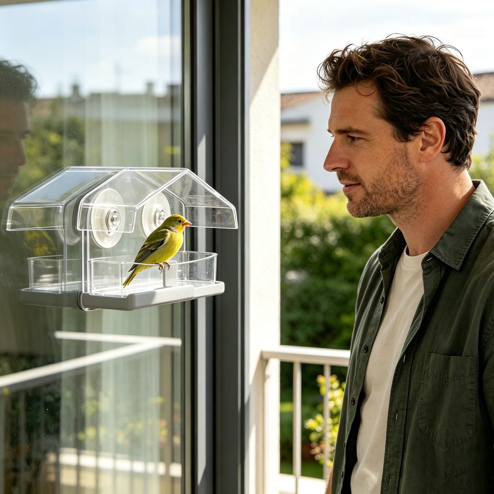 Clear Acrylic Window Bird Feeder, Strong Suction Cup Mount Bird Feeder with Perch, Weatherproof Window Mount Feeder for Wild Birds, Finches, Cardinals, Outdoor Garden Decor - 6.1" x 3.8"