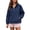 Dark Blue, variant on Leopard Print Hooded Windbreaker for Womens Half Zip Pullover Rain Jacket with Kangaroo Pocket Long Sleeve Lightweight Windproof Coat Casual Outdoor Active Outerwear for Hiking Travel 2XL
