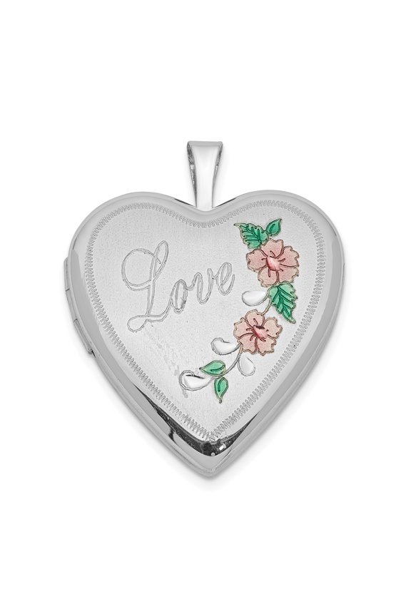 Sterling Silver 20mm D/C & Enameled Love Heart Locket Charm Pendant