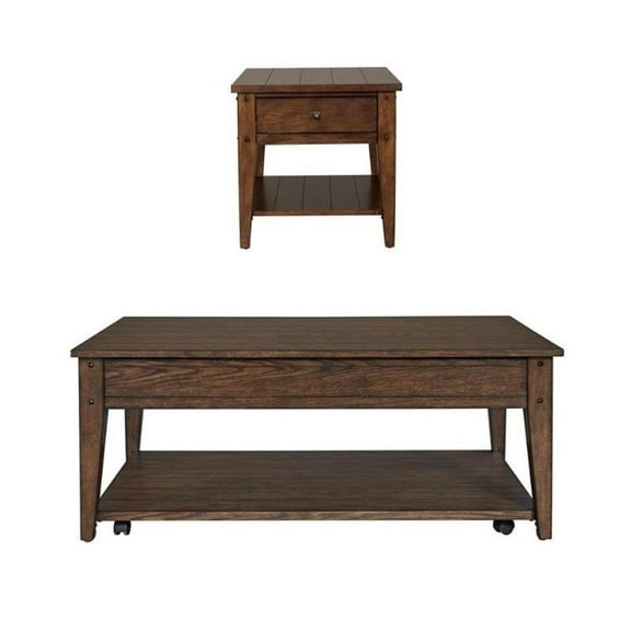 2 Piece Coffee Table and End Table Set in Oak