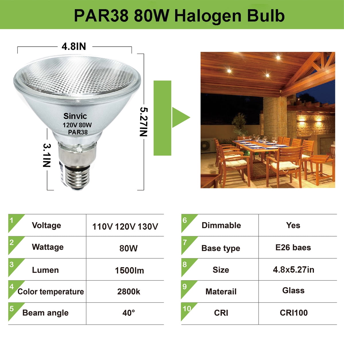 4PCS Par38 Halogen 80W 120V Dimmable, Long Lifespan E26 Par38 Light Bulb with 2800K Warm White for Indoor/Outdoor