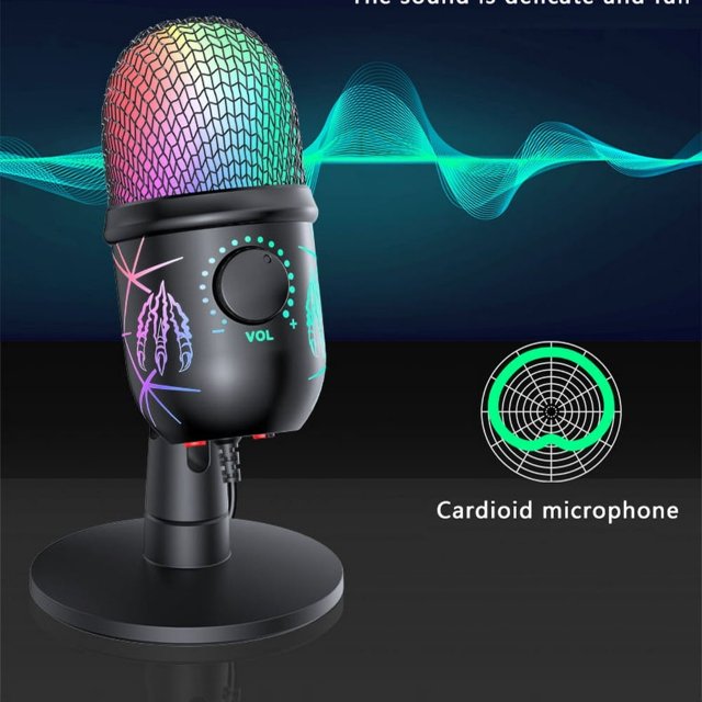 CHOK Microphone USB de Jeu pour PC PS5, Micro à Condensateur avec Indicateur RVB Qui Muet, Trépied, Filtre d Pop, Montage Sho, Contrôle du Gain pour Diffusion, Discord Twitch, Balados, Vidéos