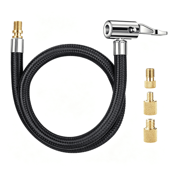 LADYGYM 20'' Tire Inflator Hose Adapter,Lock on Air Chuck W/Converting Nuts & Presta Valve Adaptor for Air Compressor,Schrader Valve Adapter for Tire Pump'S Twist on Convert to Lock on Connection