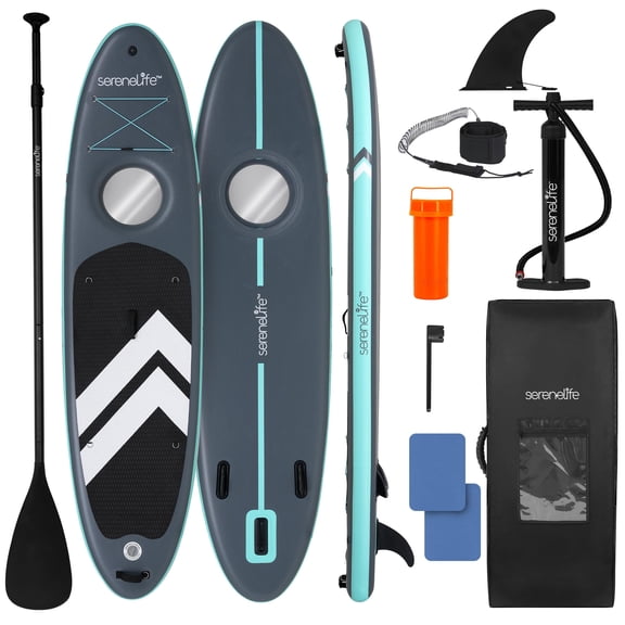 SereneLife 106 Inflatable Stand-Up Paddle Board with Window - 32 Wide Stable Design with Non-Slip EVA Deck Pad, Premium SUP Accessories and GoPro Mount, for Youth and Adults, 350 lbs. Capacity