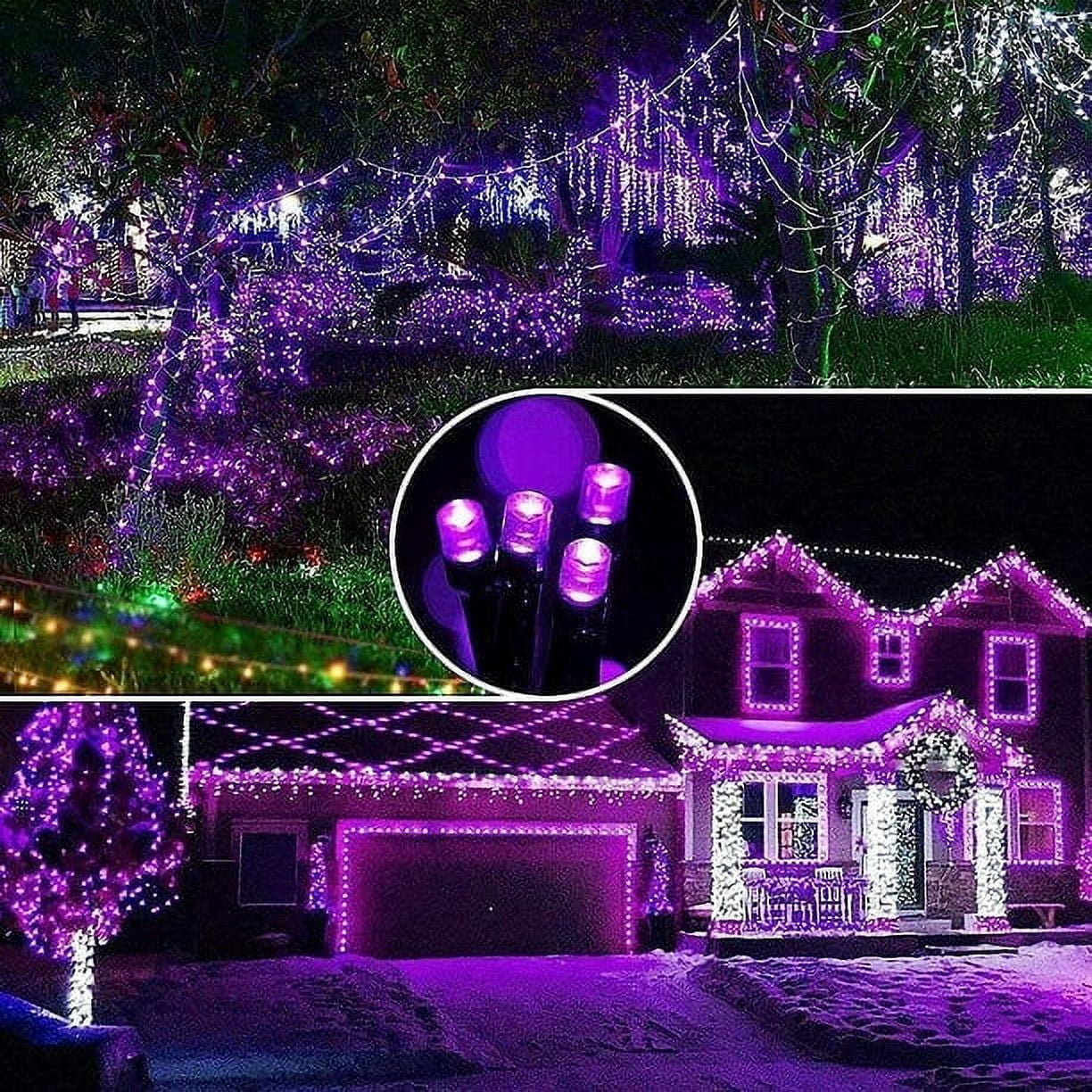 2Pack Solar String Lights 50 LED 32ft 8 Modes Outdoor Lighting Waterproof Christmas Fairy Lights for Xmas Tree Garden Homes Ambiance Wedding Lawn Party Decor, Purple