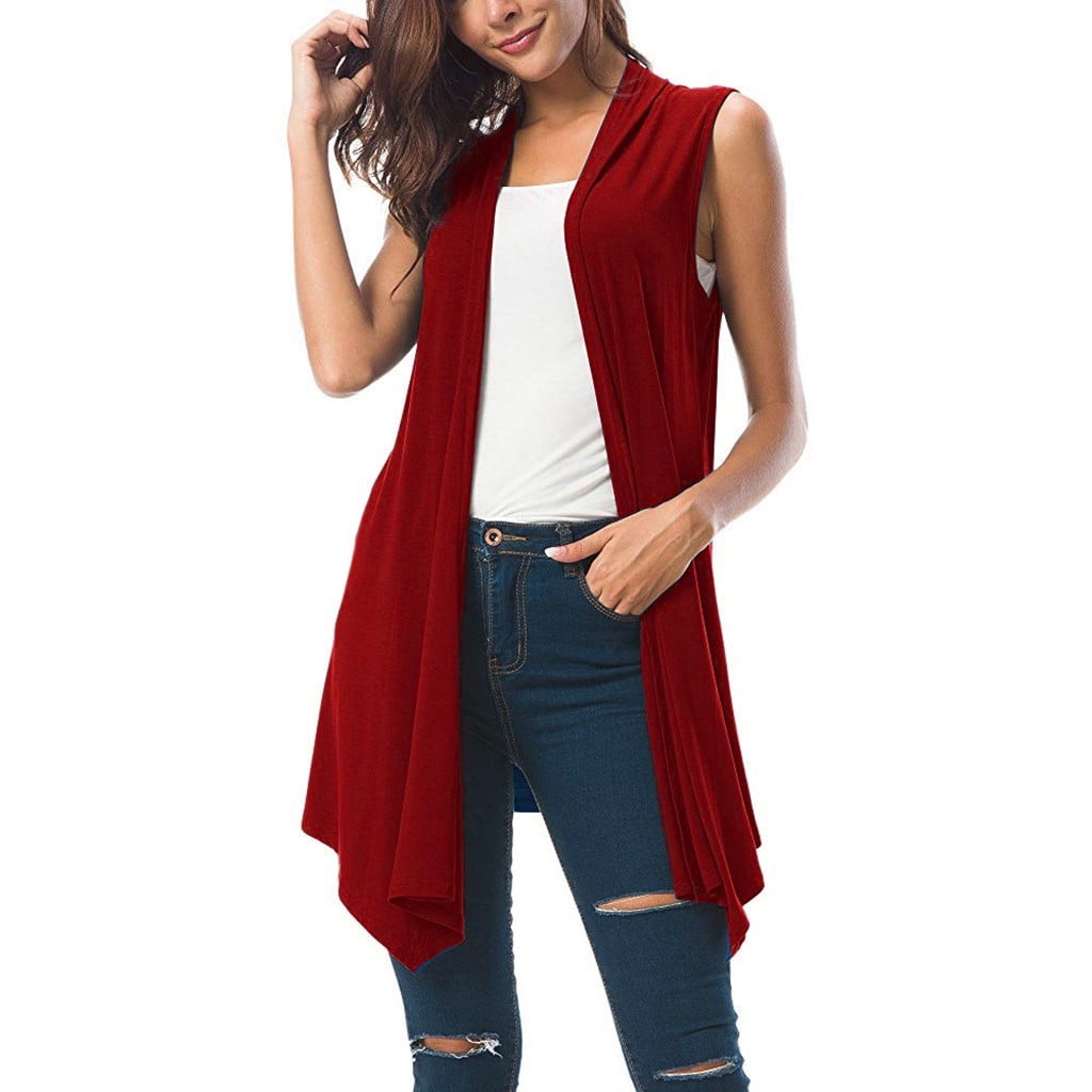Women's Sleeveless Draped Open Front 