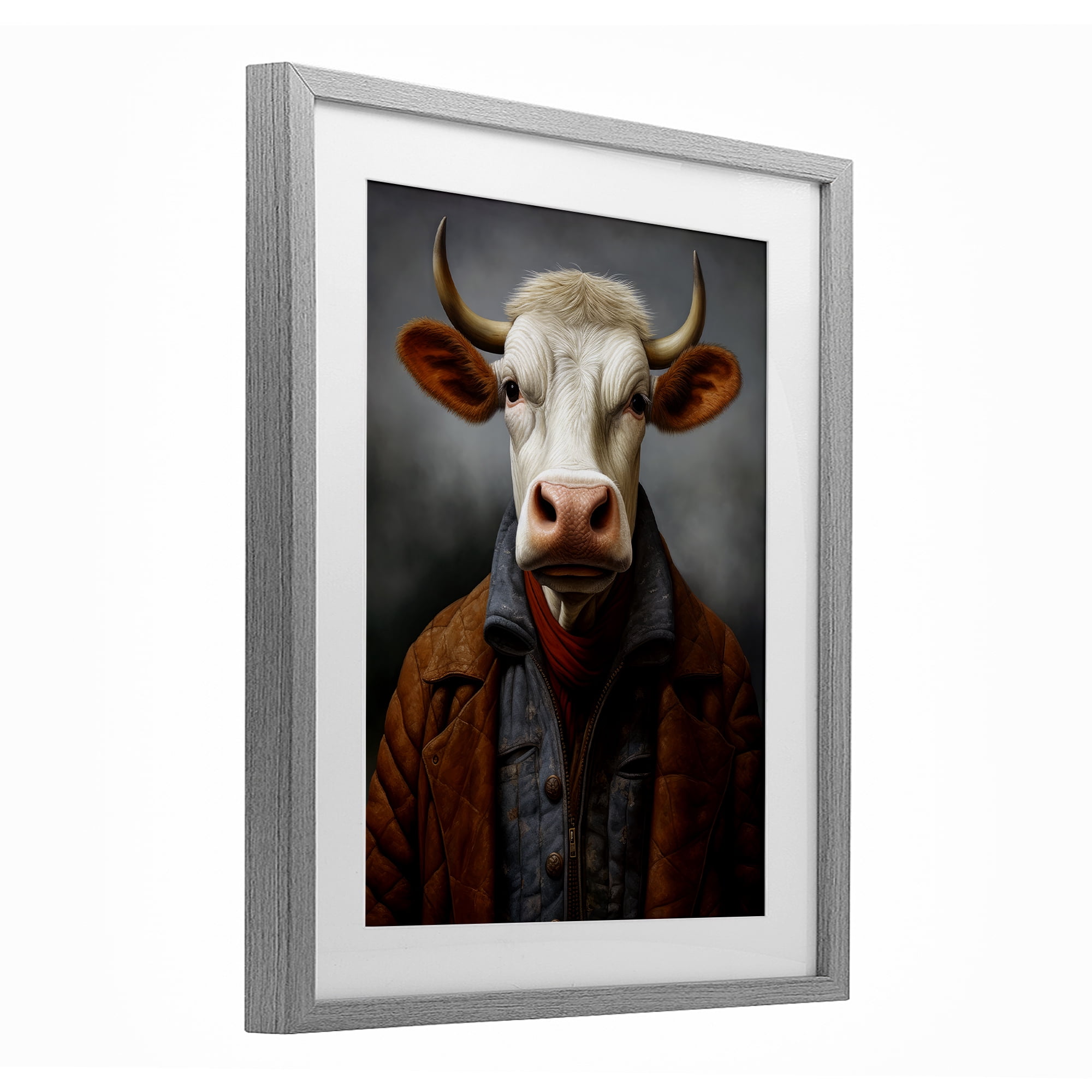 Stupell Industries Chianina Style Cow Gray Framed Print Under Glass, design by Ray Powers