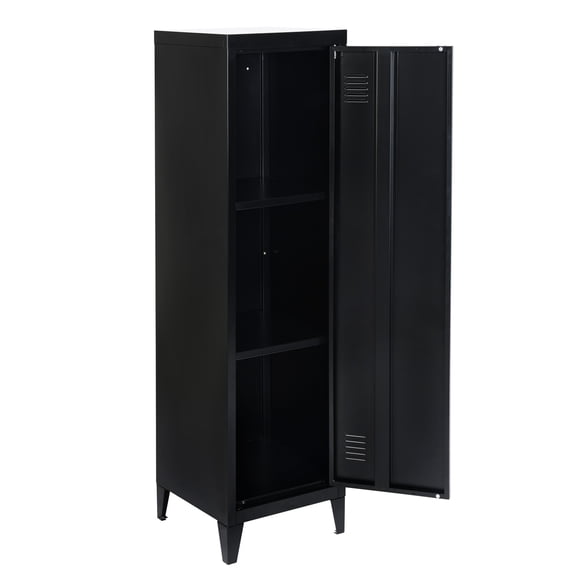 TEXBM Metal Locking Storage Cabinet – Home Office File Cabinet with Shelves & Door Lock, Can Be Used as Kids Wardrobe, Clothing Storage & Multi-Purpose Organizer (Black)