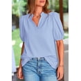 thumbnail image 4 of PRETTYGARDEN Womens Casual Summer Tops V Neck Short Puff Sleeve Pleated Cotton T Shirts Loose Dressy Blouses, 4 of 8