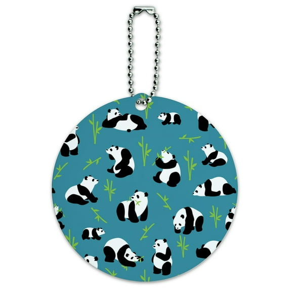 Panda and Bamboo Pattern Round Luggage ID Tag Card Suitcase Carry-On