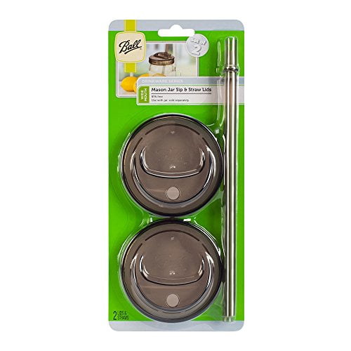 Ball 4Piece Sip & Straw Lids Set for Wide Mouth Mason Jars Grey (2Lids and 2Straws