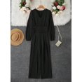 thumbnail image 2 of Womens Elegant Long Sleeve Shirred Waist Black Jumpsuit, 2 of 4
