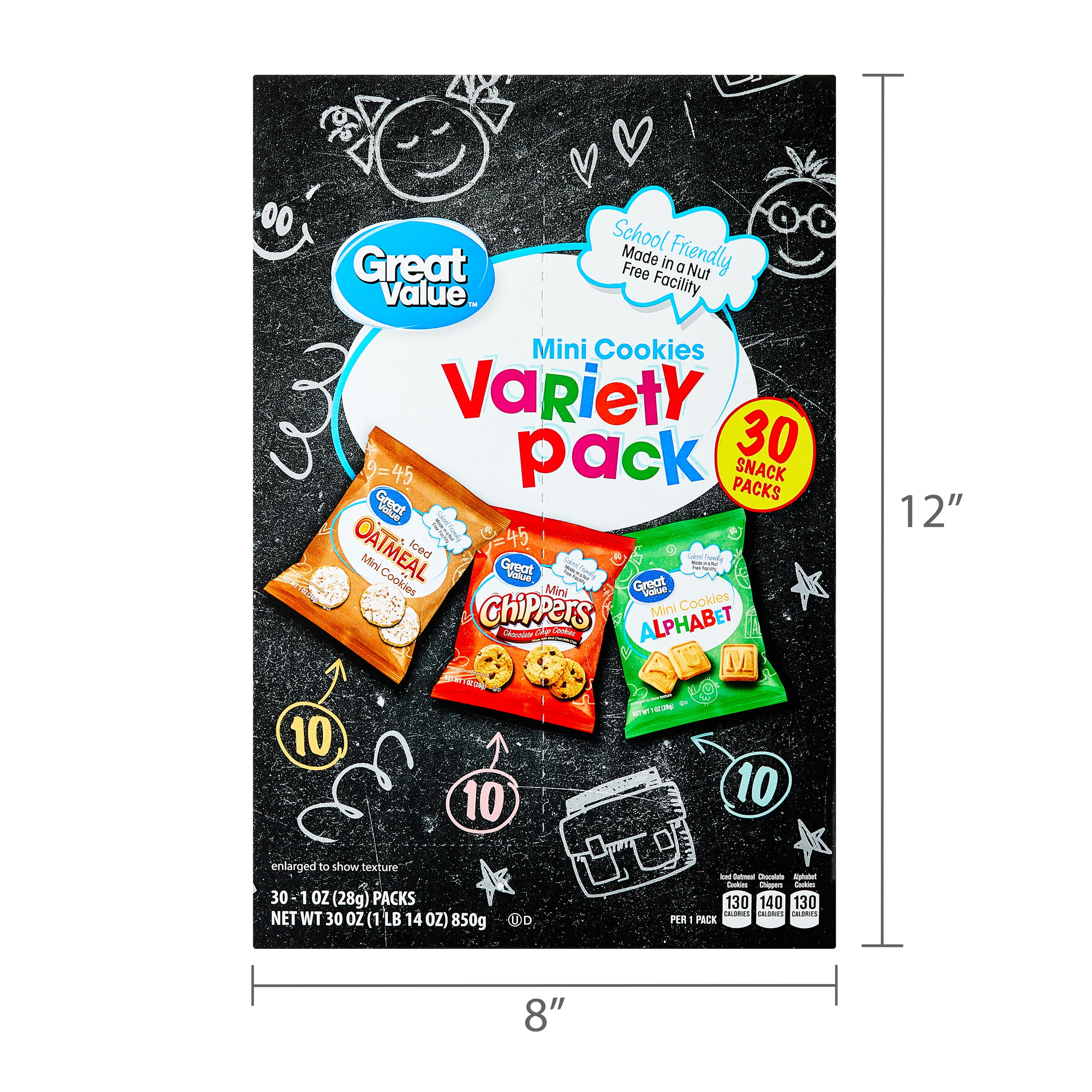 Great Value Mini Cookies Variety Pack with 30 Snack Packs, Iced