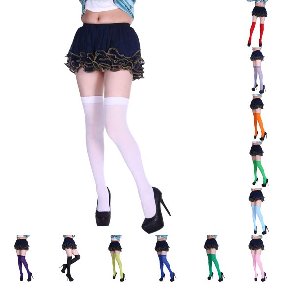 Xijirk Opaque Thigh High Socks Solid Over Knee Stockings Size:One Size