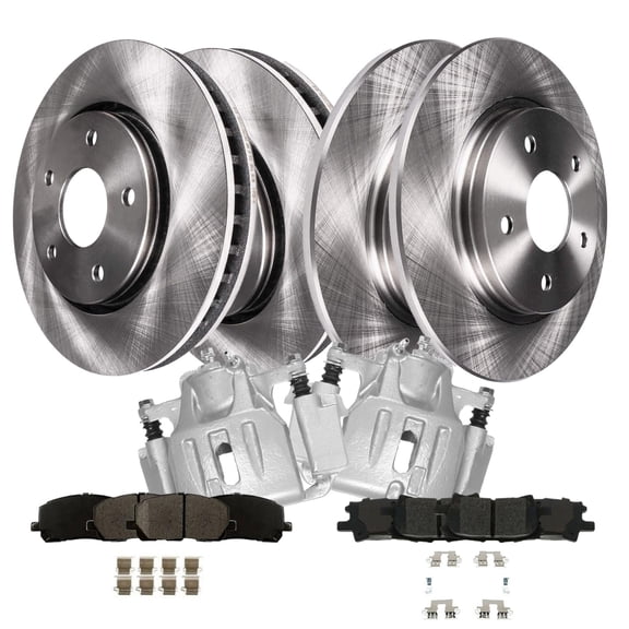 Detroit Axle - 10pc Brake Kit for 2004-2007 Toyota Highlander, Disc Brake Rotors Ceramic Brakes Pads, Front Brakes Calipers 2005 2006 Replacement : 11.65" inch Front and 11.34" inch Rear Rotor